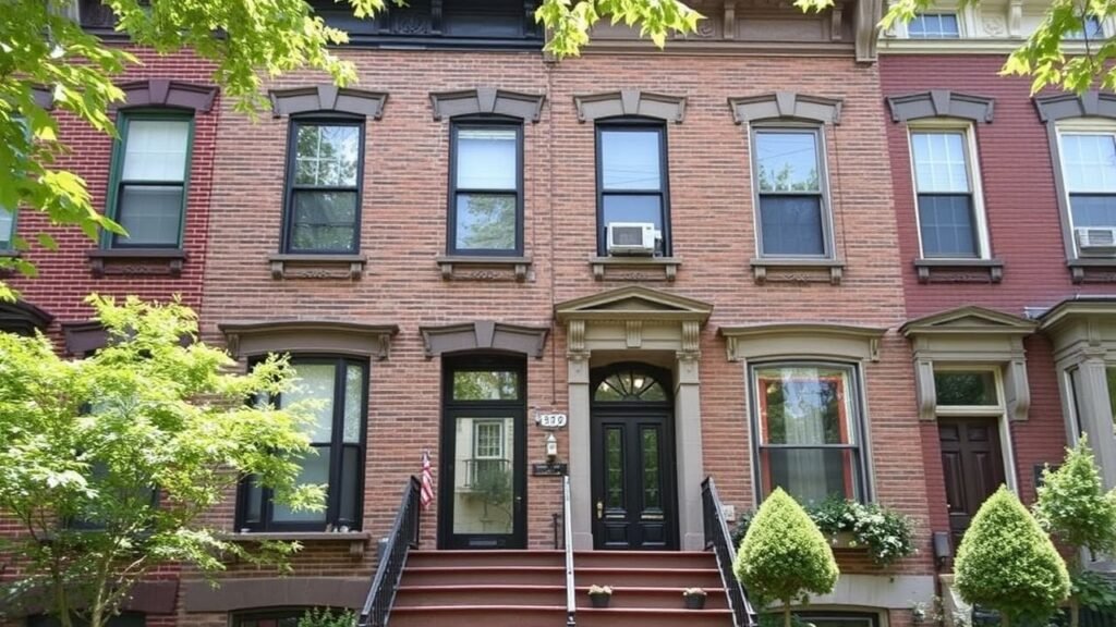 Historic brick brownstone facade and stoop restoration in Westchester County NY